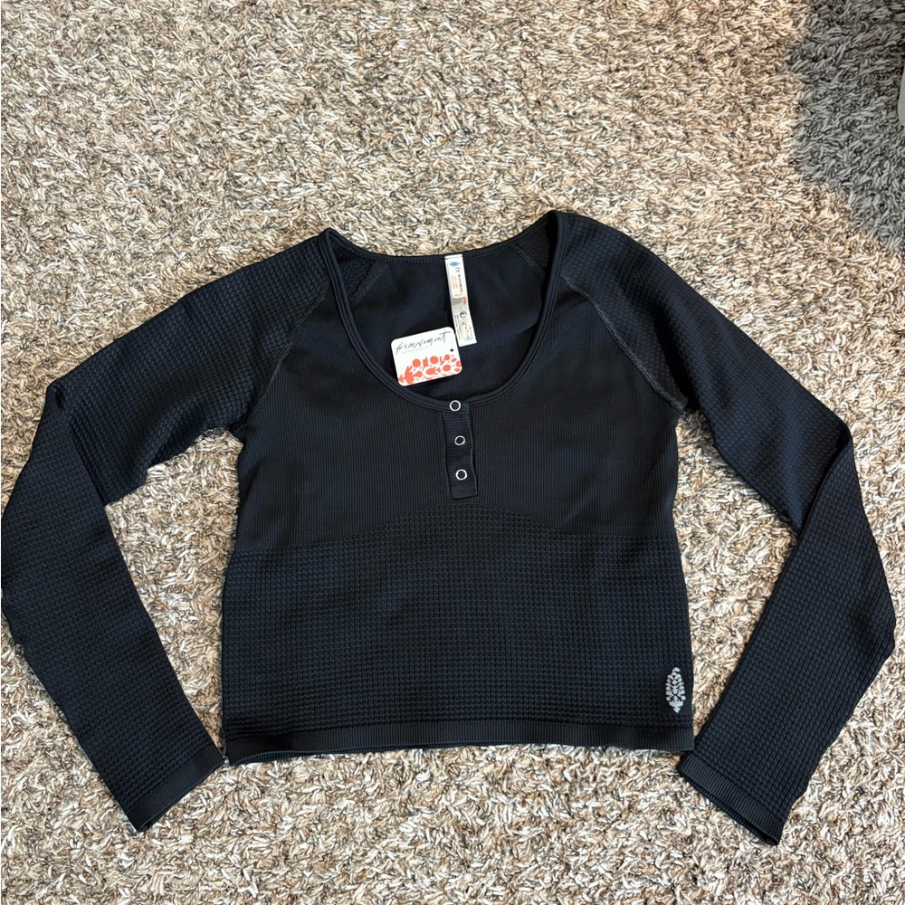 Free People Bail Out Black Long Sleeve Crop Top